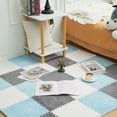 thumbnail image 3 of 36 Pack Plush Foam Floor Mat Square Interlocking Carpet Tiles with Border Fluffy Play Mat Floor Tiles Soft Climbing Rugs for Bedroom Playroom, 12 x 12 x 0.4 in(White, Gray), 3 of 6