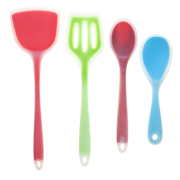 1 juego de utensilios de cocina de silicona, espátula de cocina, cuchara ranurada, cuchara de arroz, cuchara para untar