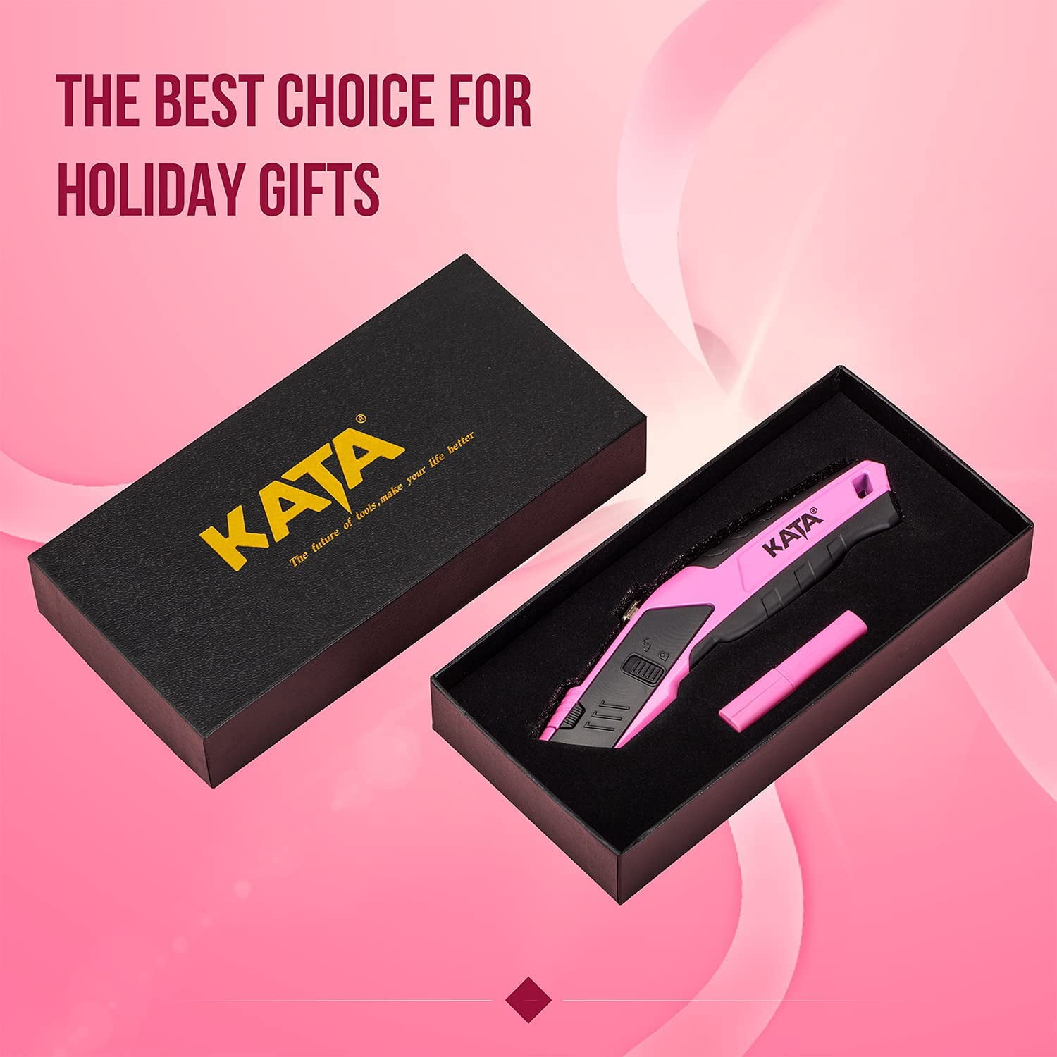 Kata Pink Utility Knife, Retractable Box Cutter, Durable Zinc
