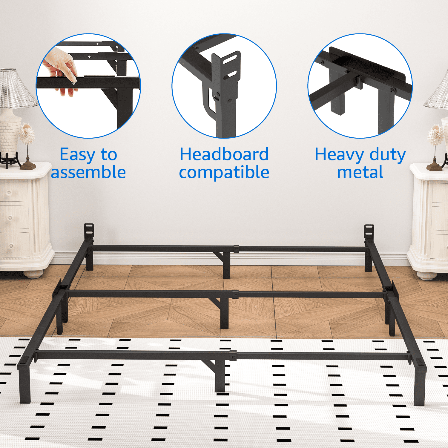 Mainstays Ardent King Metal Bed Frame, 7 in, Black, No-Tools Assembly