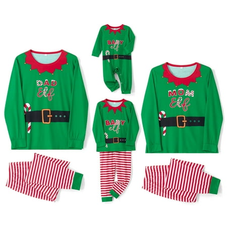 

CenturyX Family Matching Christmas Pajamas Set Long Sleeve Elf Striped Print Tops Trousers Sleepwear Suit Pjs