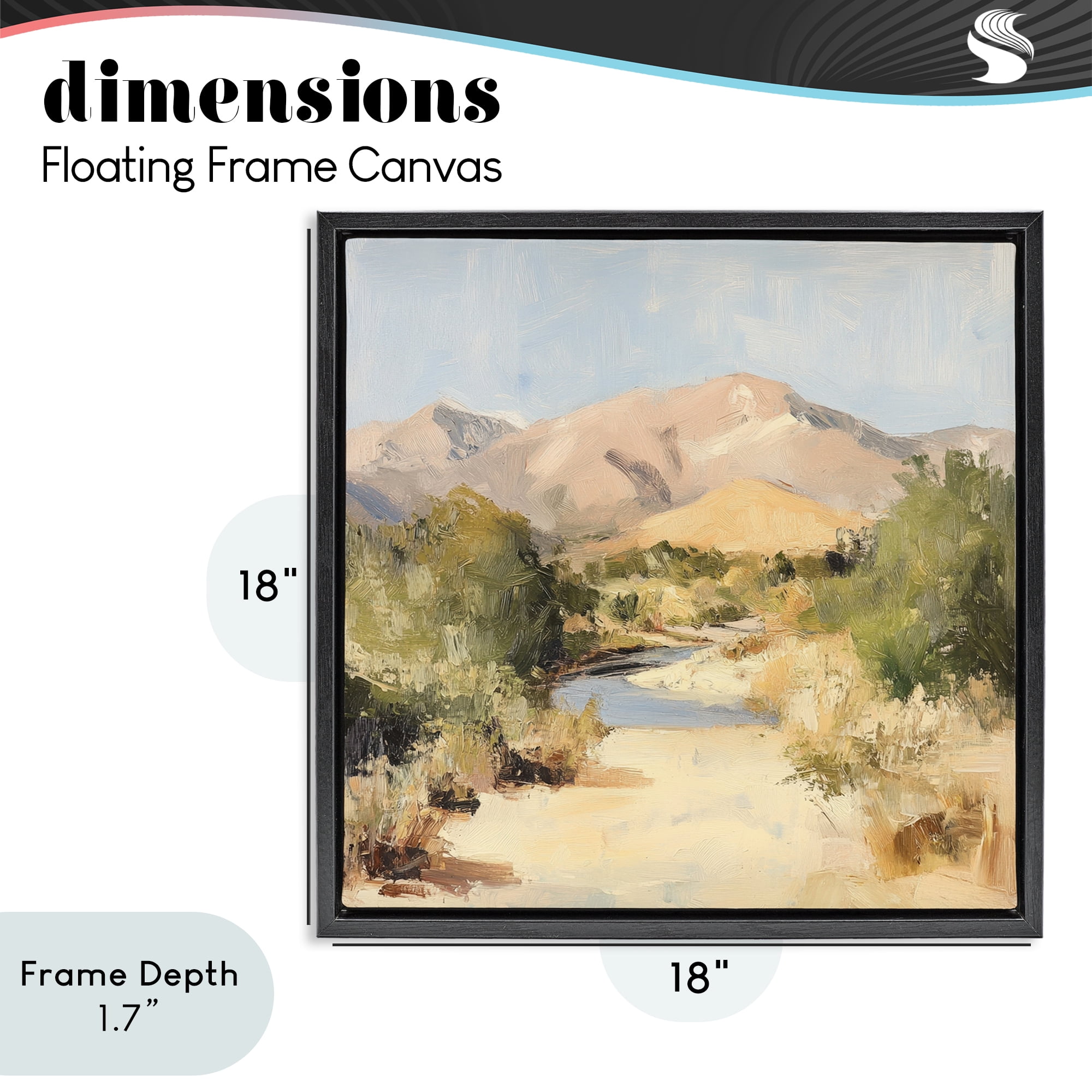 Stupell Industries Beige Desert Mountain Stream Black Framed Floater Canvas Wall Art, design by Petal Prints Design