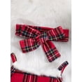thumbnail image 5 of Infant Girls Christmas Romper Dress 3M 6M 12M 18M 24M Snowflake/Plaid Patchwork Cold Shoulder Flare Long Sleeve Jumpsuit + Headband, 5 of 10