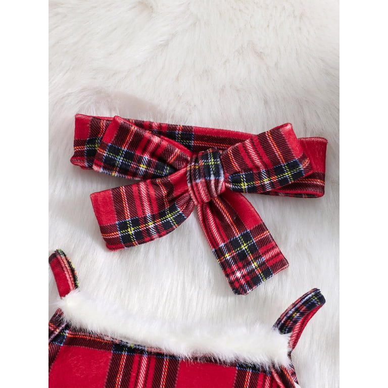 Infant Girls Christmas Romper Dress 3M 6M 12M 18M 24M Snowflake/Plaid  Patchwork Cold Shoulder Flare Long Sleeve Jumpsuit + Headband - Walmart.com
