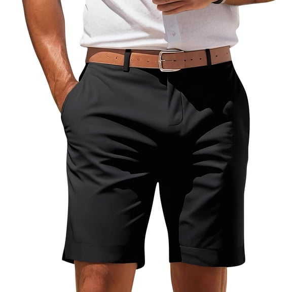 Zimjoy Men's Golf Shorts with Pocket 7" Elastic Waist Quick Dry Water Resistant Chino Shorts for Casual Office Dress Work, Black L