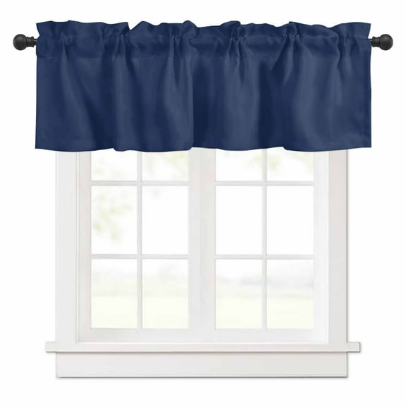 Navy Blue Valances for Windows Solid Color Rod Pocket Curtain Valance Window Treatment Short Curtains for Kitchen Living Room, 54"x18"
