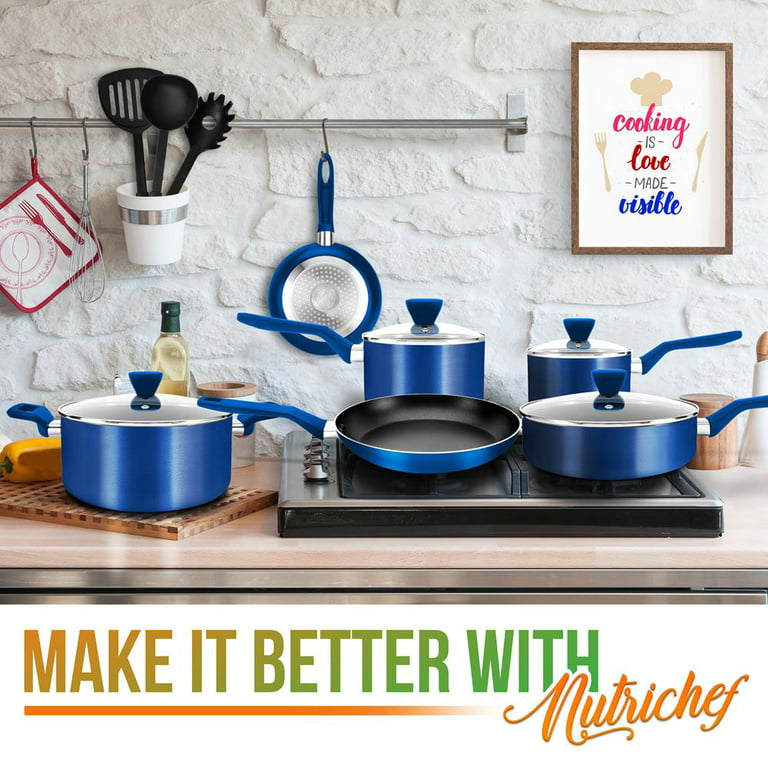 Nutrichef Kitchenware Pots & Pans Set - 12-Piece Set Clad Kitchen Cookware w/ Silicone Grip Handles
