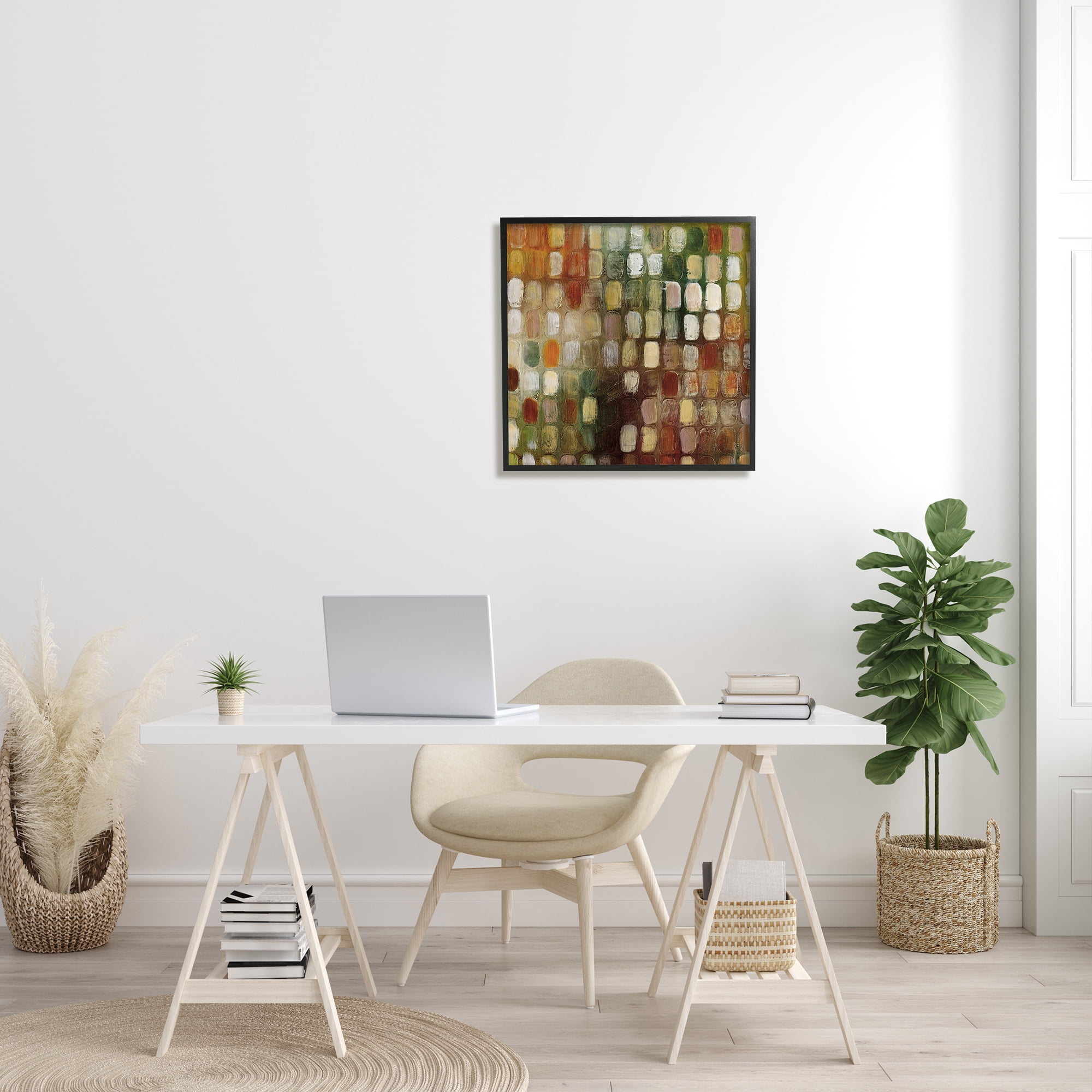 Stupell Industries Painted Earth Tone Oval Abstract Pattern Abstract Painting Black Framed Art Print Wall Art, 24 x 24