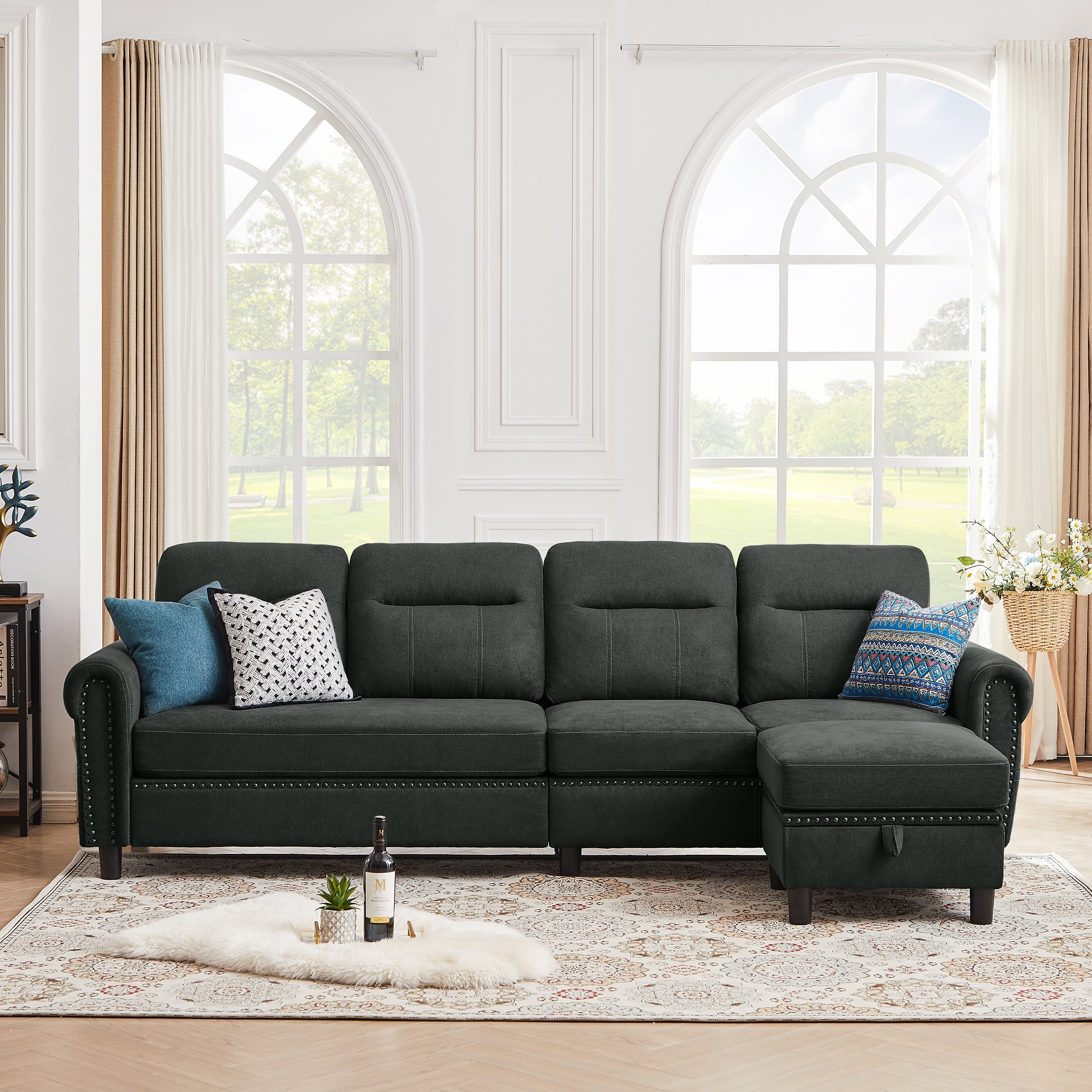 Jarenie Modern Sectional Sofa Couch with Reversible Chaise L Shaped Couch 4-Seat Convertible Sofa for Living Room ,Sectional Couch ,Living Room ,Darkgrey