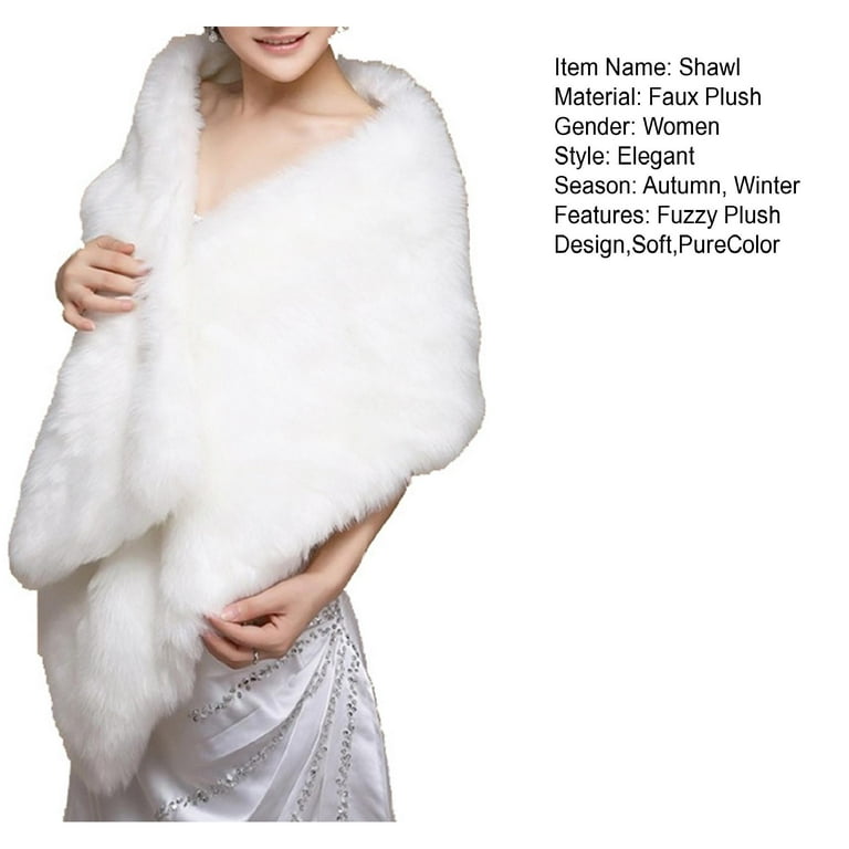 Womens Lady Artificial Fur Shawl Wrap White Shrug Off Shoulder