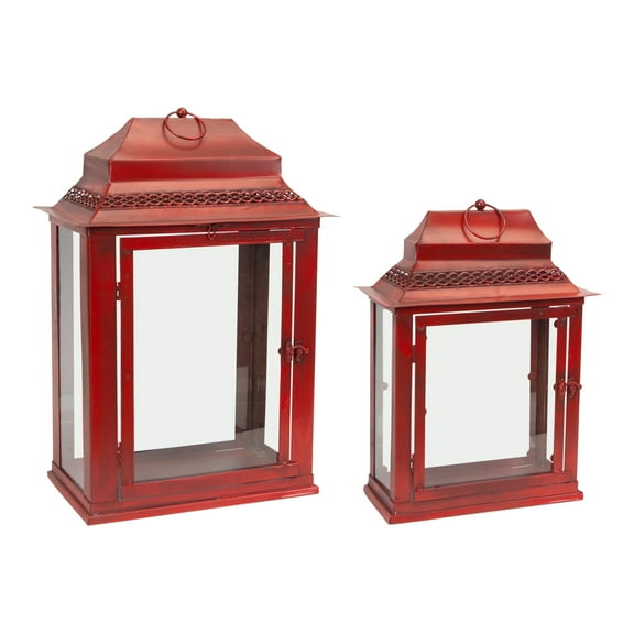 Lanterns (Set Of 2) 21"H, 16"H Metal, Glass