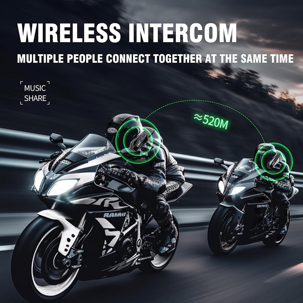 INTELIVE Motorcycle Helmet Bluetooth Headset, 1000mAh Rechargeable Bluetooth Headset with 2 Microphone for Motorbike