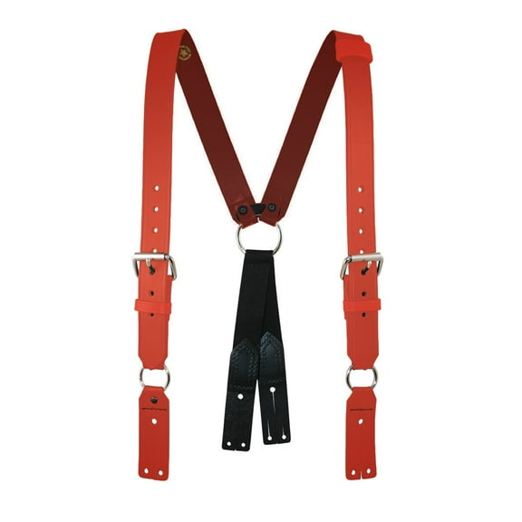 Red Boston Leather Fireman's Suspender, 1-1/2'' Standard Attachment, Regular (For Button Attachment)