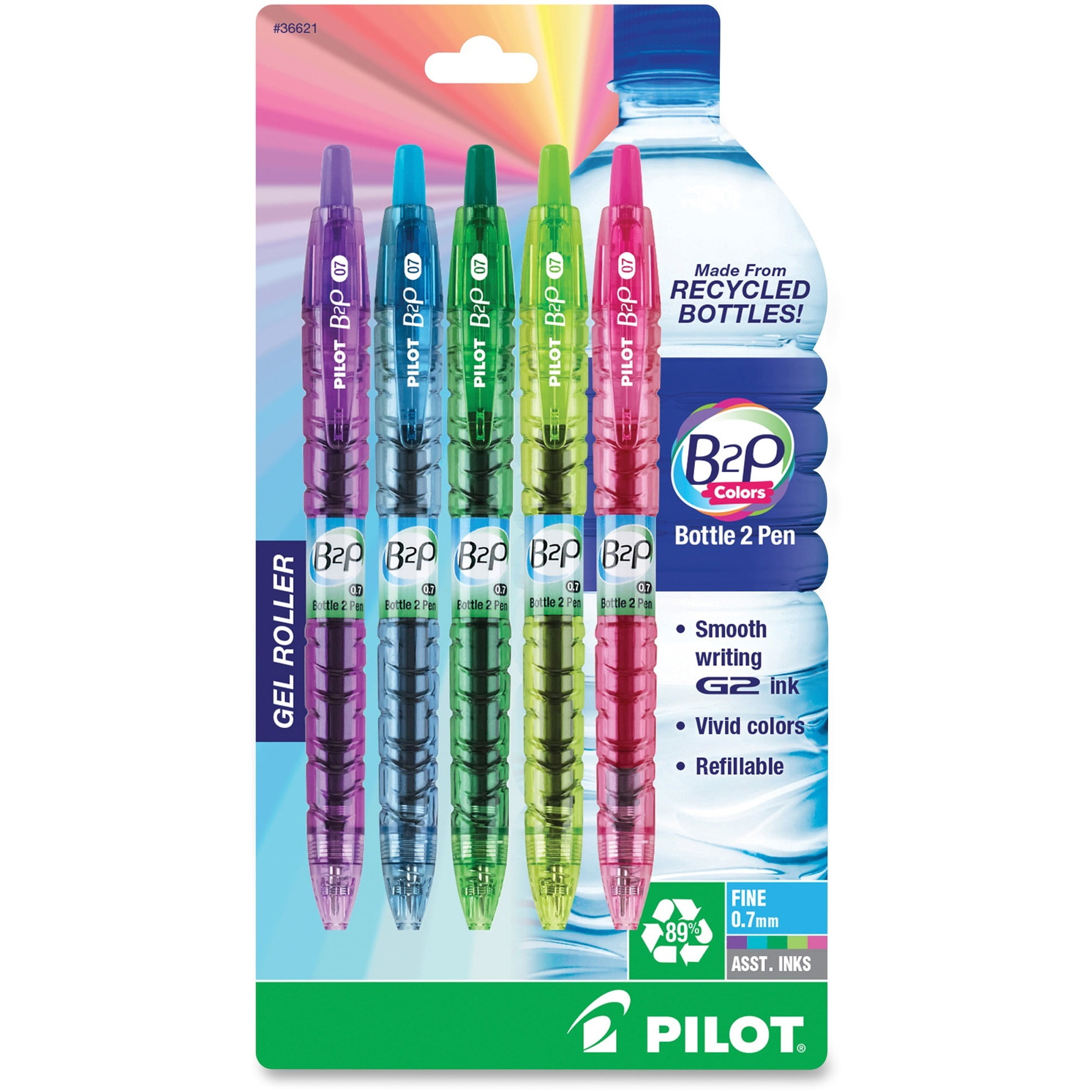 daarna zwaard Opnemen Pilot, PIL36621, Bottle to Pen (B2P) B2P BeGreen Fine Point Gel Pens, 5 /  Pack - Walmart.com