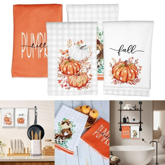 Rzvnmko 2 PCS Fall Kitchen Towels 18x26 Inch,Fall Decor Hello Pumpkin Fall Decorations for Home Dish Towels Seasonal Thanksgiving Decorations for Home Kitchen Decor Hand Towels