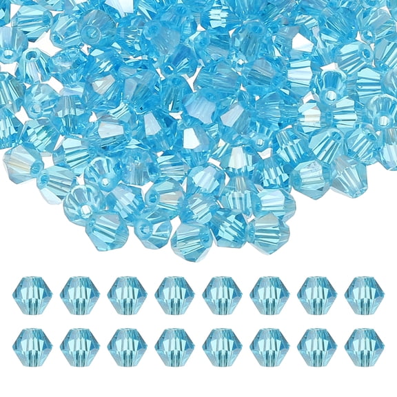 Uxcell 6mm Bicone Crystal Beads, 200 Pcs Glass Faceted Bicone Beads for Jewelry Making, Dark Sky Blue