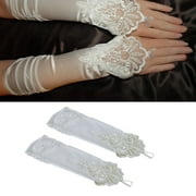 Ruffle Lace White Ivory Fingerless Satin Gloves wedding bridal formal Prom