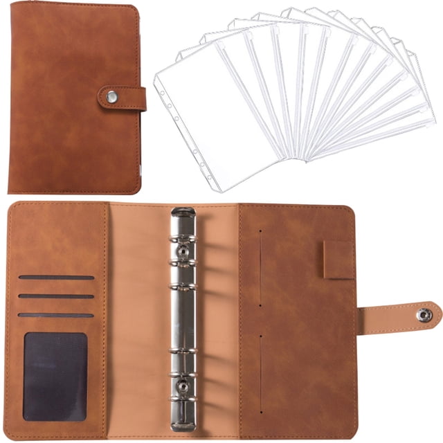 A6 Leather Journal Refillable Notebook Spiral Diary Binder Portfolio Pockets College Ruled Notebook Composition Books Note Pad Journal Supplies for Work Note Taking Diary Office Supplies Bulk, Brown