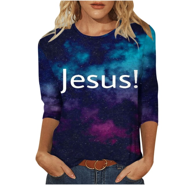 Blouses pour Femmes T-Shirt Imprimé Manches 3/4 Blouse Col Rond Décontracté, Blouses pour Femmes T-Shirts pour Femmes, Blouses pour Femmes Décontractées