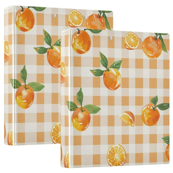 Orange on Gingham Hardcover 3 Ring Binder 1.5” Round Rings Letter Size Paper Pockets for School Office Supplies