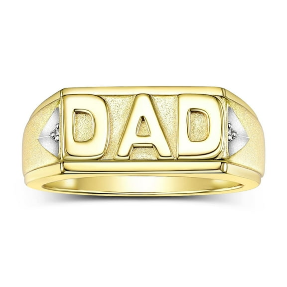 RYLOS Yellow Gold Plated Silver Classic Designer DAD Ring, embellished with Diamonds. Explore our exclusive collection of Men's Silver Rings, Size 7