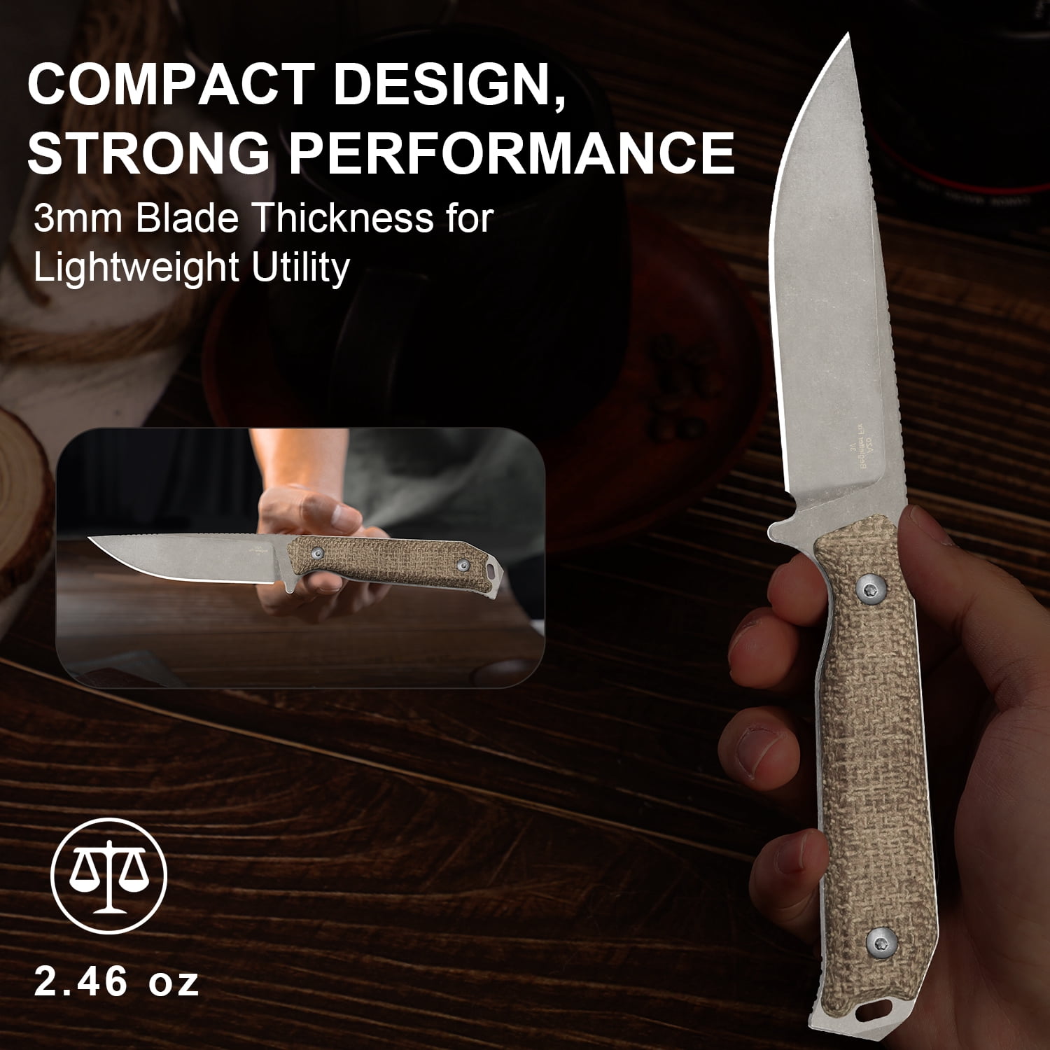 Kizer Begleiter Fix Fixed Knife 3V Steel Blade Micarta Handle With Sheath 1045MD1