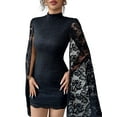 thumbnail image 3 of Women'S Lace Mini Dress Elegant Floral Mesh Long Sleeve Square Neck Dresses Party Cocktail Formal Evening Gown Black S, 3 of 9