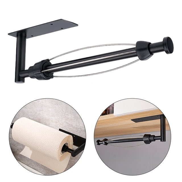 Soporte para rollo de toalla de papel, soporte de pared con función de amortiguación, fácil de rasgar debajo del gabinete para baño, cocina, hogar negro