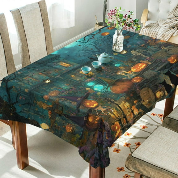 DEIARA Halloween Party Night Square Tablecloth 54×54in Polyester Fabric Tablecloth Washable Dust Resistant Wrinkle Resistant