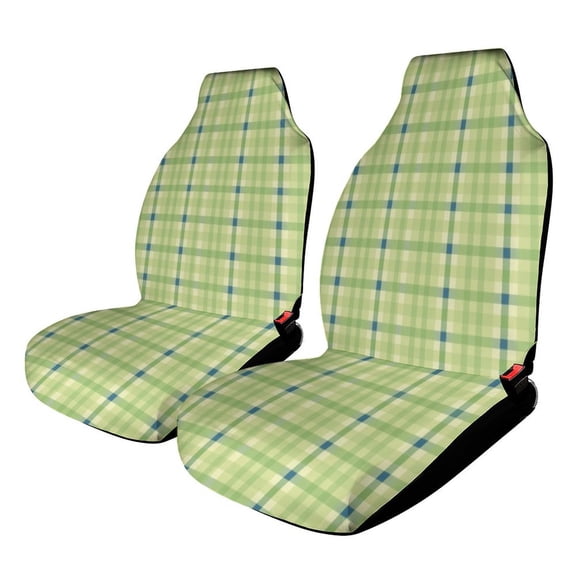 Green Plaid Pattern. Car Seat Covers Pack of 2 Universal Front Seat Protective Cover