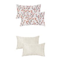 Unique Bargains 4 Pcs Soft Cozy Throw Pillow Covers 12" x 20" Beige/Orange Flower