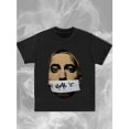 thumbnail image 1 of T-Shirt Femme Portrait Graphique Punk Y2K - Tee Mode Urbaine Edgy avec Effet Fumée Stylisé, Col Rond Semi-Transparent Manches Courtes pour Tenues Décontractées & Looks Superposés, 1 of 6