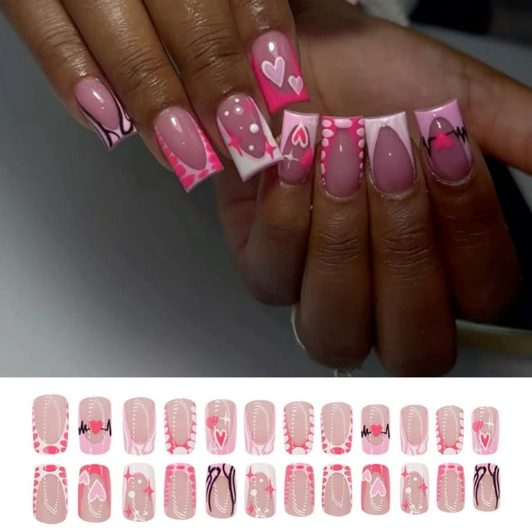 Valentine's Day Heart Designs Square Acrylic on Nails for Fashionable Women Seeking Romance Styles