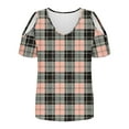thumbnail image 4 of USSUMA Up to 45% Off Workout Tops for Women Short Sleeve V Neck Plaid Checkered Loose Tunic Pullover Tshirt Off Shoulder Shirt Tops Active Loose Fit Womens Fashion for Go Shopping Pink S, 4 of 7