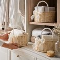 thumbnail image 7 of Twfbrm Rattan Storage Basket, Reusable Hanging Flower Basket with Lace Bows and Pearl Handle, Small Boho Handwoven Wicker Basket for Party, Weddings, Girl, Home Decor, 7 of 7