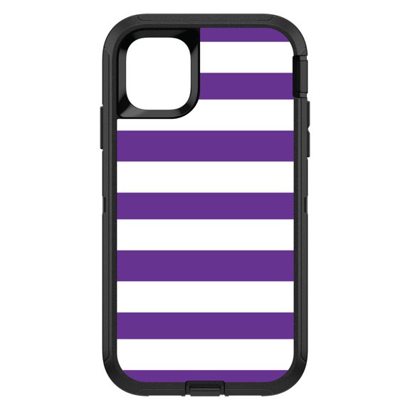 DistinctInk Custom SKIN / DECAL compatible with OtterBox Defender for iPhone 11 (6.1" Screen) - Purple & White Bold Horizontal Stripes