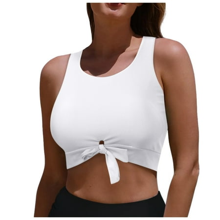 Daznico Womens Swimsuits Tankini Women s Cut Out Tie Knot Front Scoop High Neck Tank Crop Top Bikini Swimsuit Top Women s Tankini Swimsuits(Color:White Size:L)