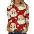 thumbnail image 2 of Lolmot 3/4 Length Sleeve Womens Tops Christmas Snowflakes Snowmen Christmas Tree Printed Loose Fit Blouse Tunic Fashion Plus Size Round Neck Shirt Tee Fall Holiday Tops, 2 of 5