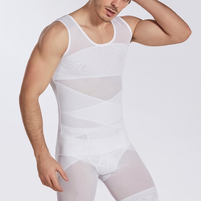 Camiseta de compresión para hombre, chaleco moldeador de cuerpo adelgazante, camiseta interior sin mangas, camiseta sin mangas, ropa moldeadora de Control de barriga Pompotops qyievc2404