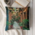 thumbnail image 3 of YINGXI European Throw Pillow Cushion Cover, with Rock Houses and Tourism Scene Print, Decorative Square Accent Pillow Case,Cream Green 20x20in, 3 of 5