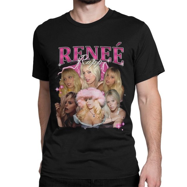 Camiseta negra vintage de Renée Rapp para hombre y mujer, de algodón, cuello redondo, manga corta, tallas grandes