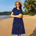 thumbnail image 4 of Picia Blue Firework Pattern Women's Short Sleeve Summer Dress Pleated Loose Swing Knee Length Short Sleeve Swing Dresses, 4 of 6