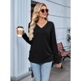 thumbnail image 4 of Womens T Shirts V Neck Long Sleeve Casual Tops Soft Solid Basic Tee Black S, 4 of 10