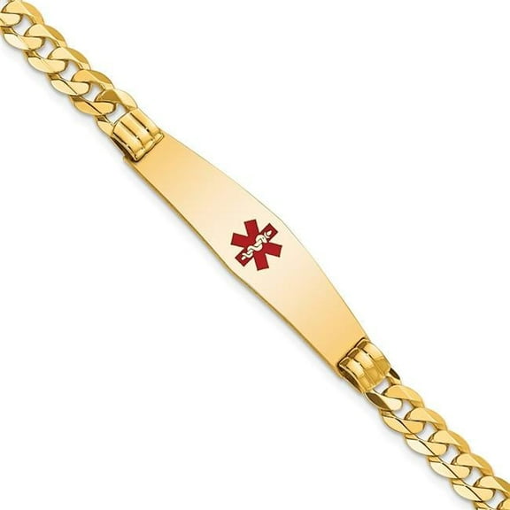 Primal Gold 14 Karat Yellow Gold Medical Soft Diamond Shape Red Enamel Curb Link ID Bracelet