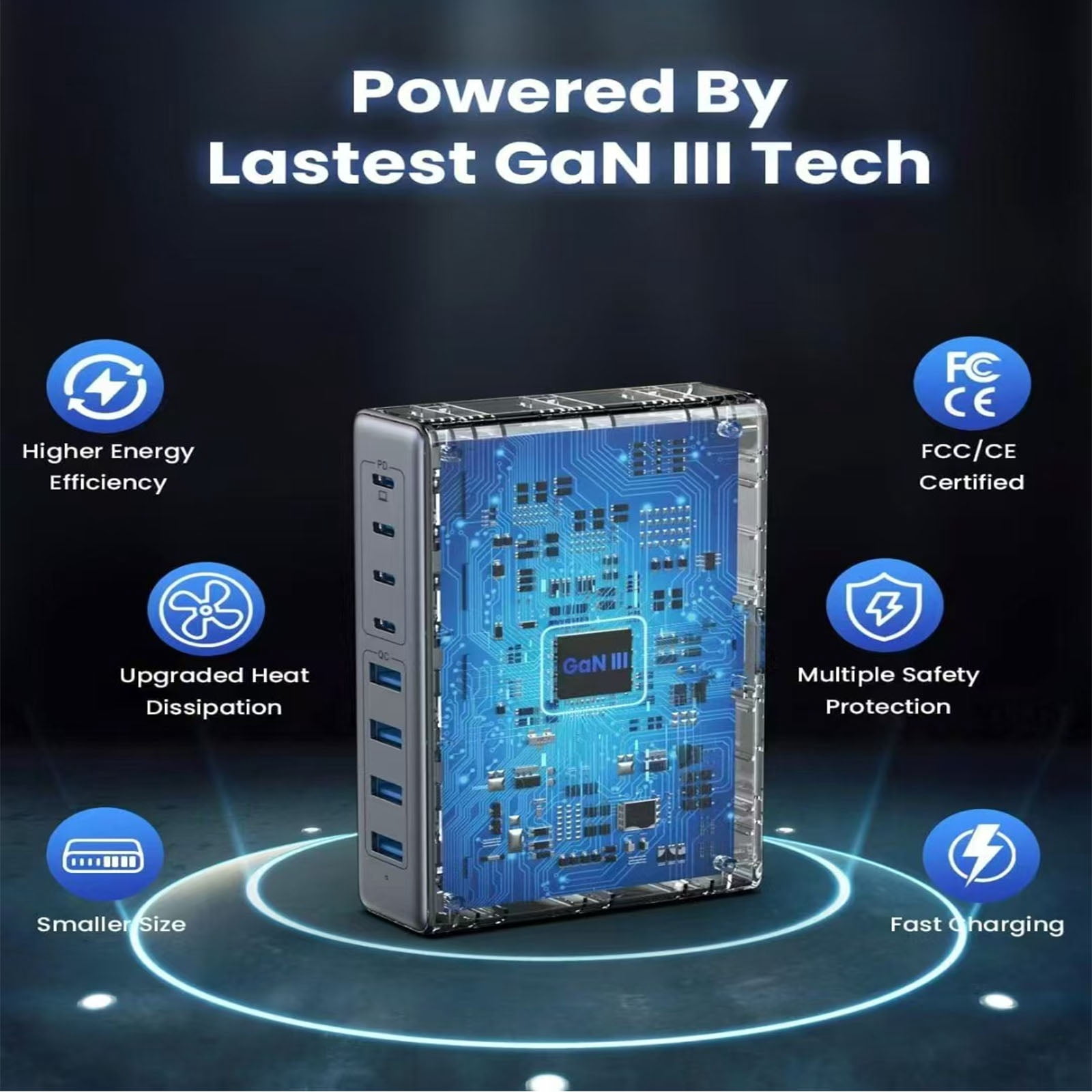 BALoFI 200W USB C Charger Block, Upgraded GaN III 8-Port Fast Charging Station Hub, 65W PD Laptop Charger Compatible with MacBook Pro/Air, Dell, Steam Deck, Galaxy S23/S22