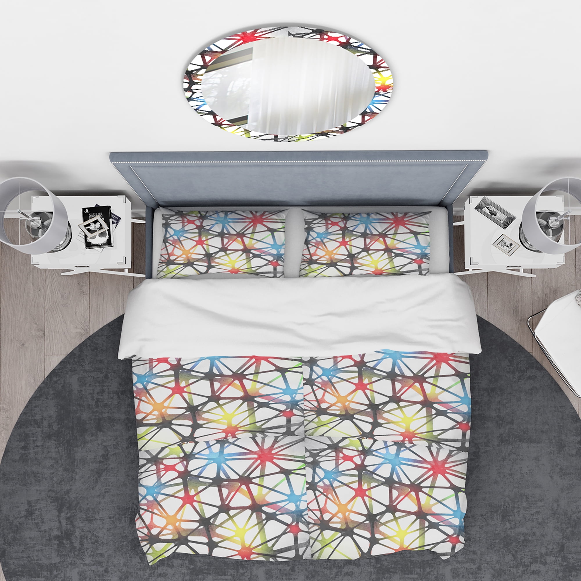 Designart 'Triangular Abstract Black and White Lined 3D Illustration' Modern & Contemporary Duvet Cover Set