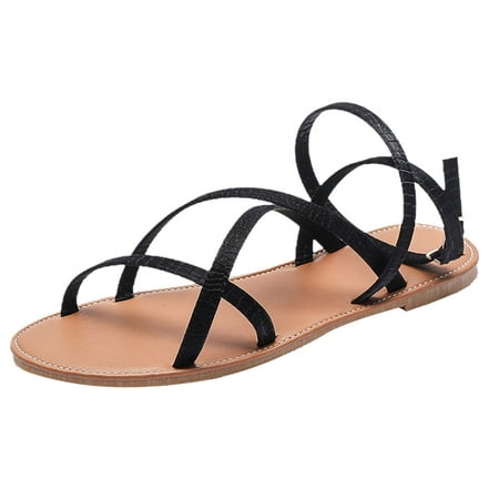 

adviicd Sandals Size 9 Womens Fashion Summer Women Sandals Flat Cross Buckle Strap Roman Style Large Size Casual Beach