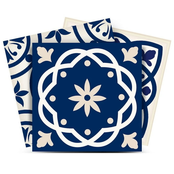 7" x 7" Midnight Blue and White Peel and Stick Removable Tiles