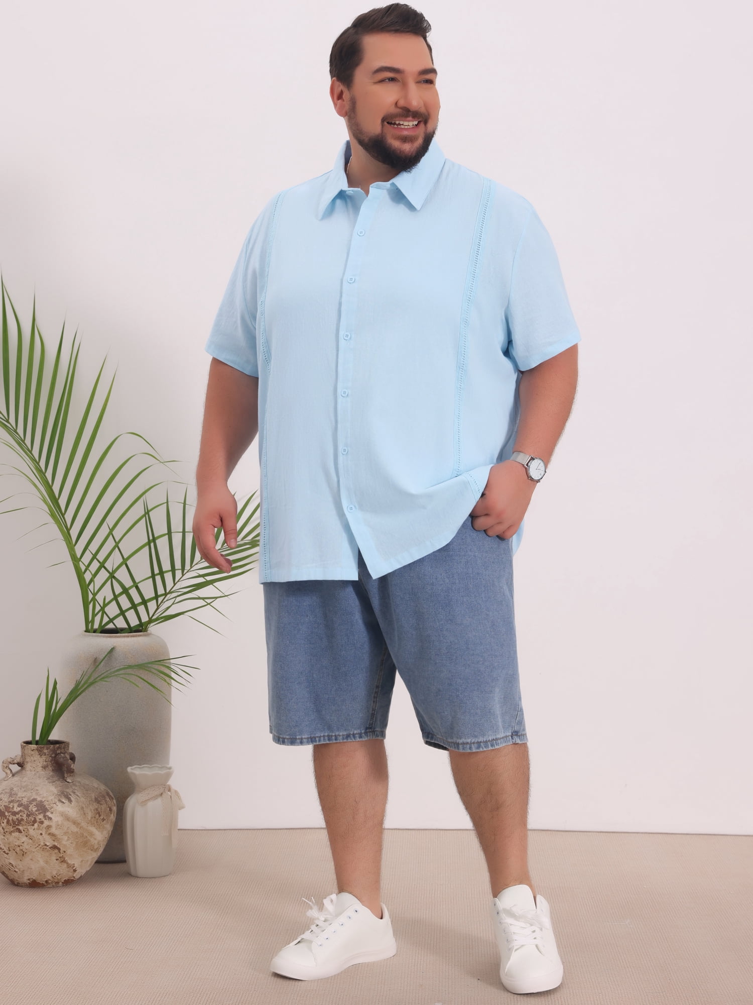 DARING DIVA Men's Big Tall Summer Casual Short Sleeve Button Down Shirts 5XL Light Blue
