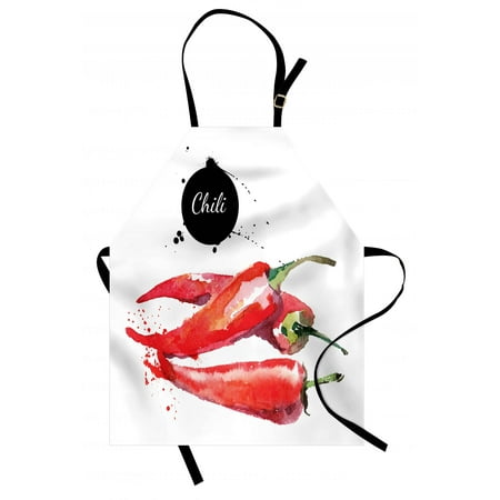 Pepper Apron - Food Apron Hand Drawn Watercolor Illustration of Chili Pepper Spicy Ingredient, Unisex Kitchen Bib Apron with Adjustable Neck for Cooking Baking Gardening, Fern Green Vermilion Black, by Ambesonne